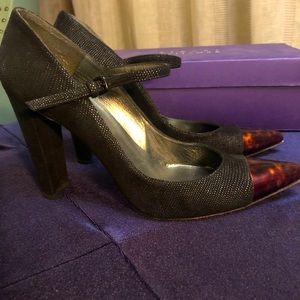 STUART WEITZMAN ‘CAPSIZE’ CAP-TOE MARYJANE BLACK & TORTOISE SZ 10